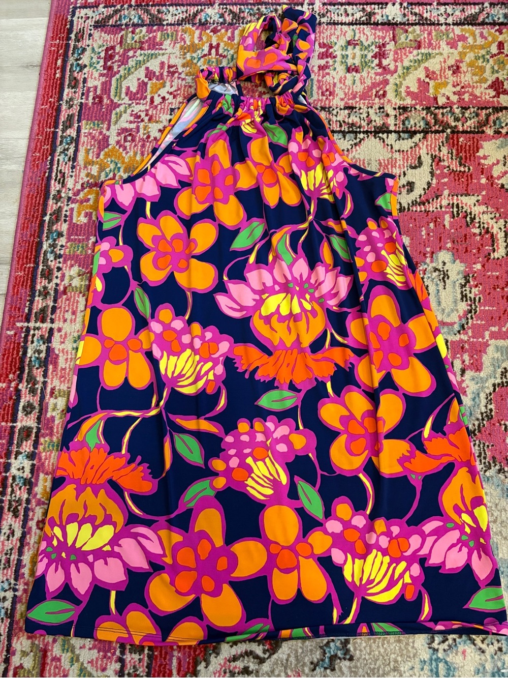 Trina Turk Floral Halter Dress - Bright Pink & Orange